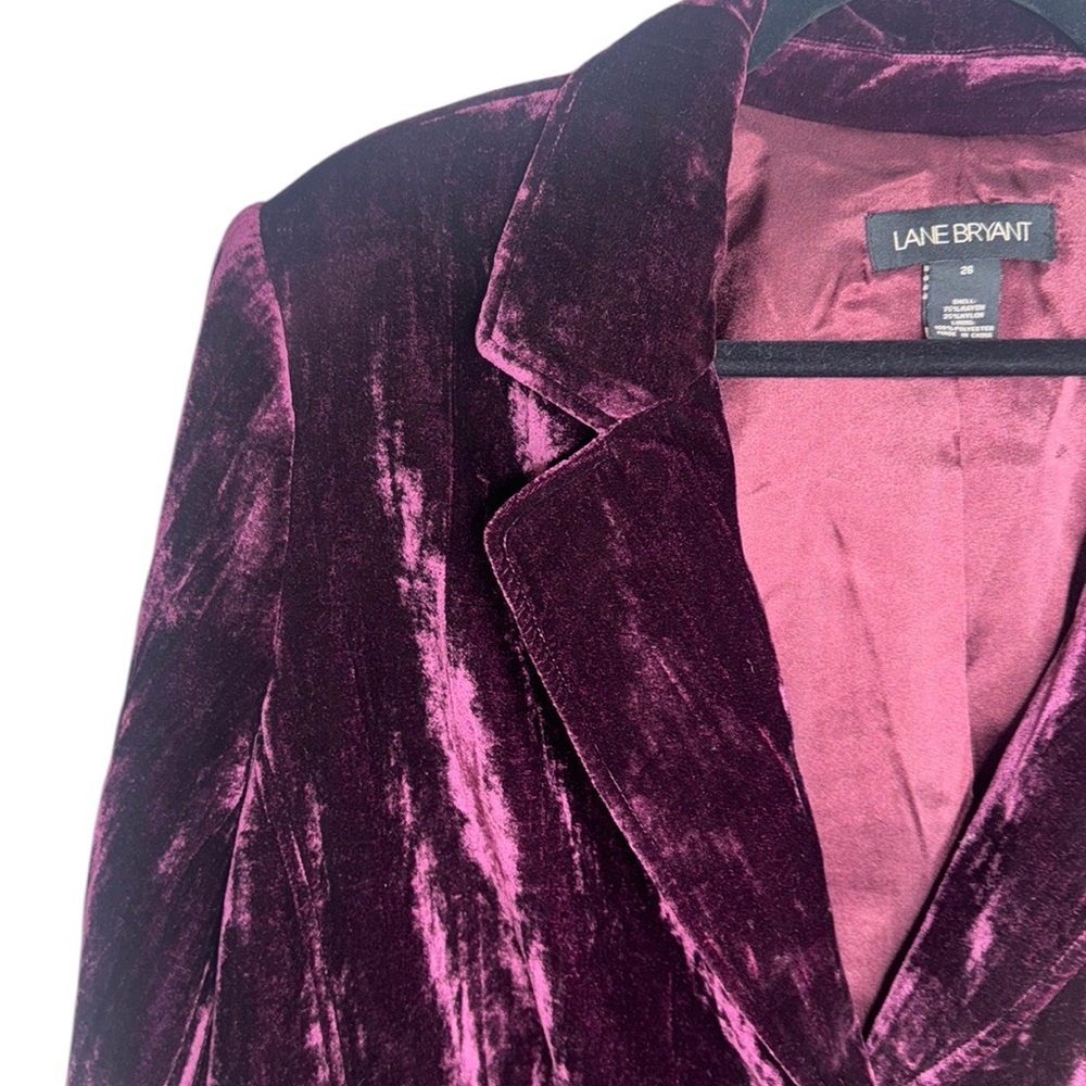 Lane Bryant Burgundy Wine Crushed Velvet Button Front Blazer Boho Office Size 26 - Picture 4 of 9
